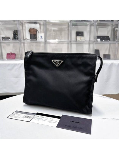 Tesuto nylon triangle logo clutch bag black - PRADA - BALAAN 2