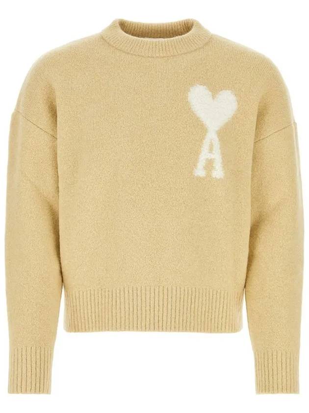 Intarsia Heart Logo Knit Top Vanilla - AMI - BALAAN 5