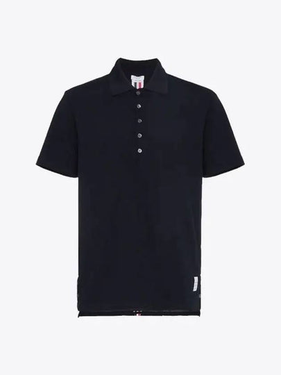 Men's Cotton Pique Center Bag Striped Short Sleeve Polo Shirt  Navy - THOM BROWNE - BALAAN 2