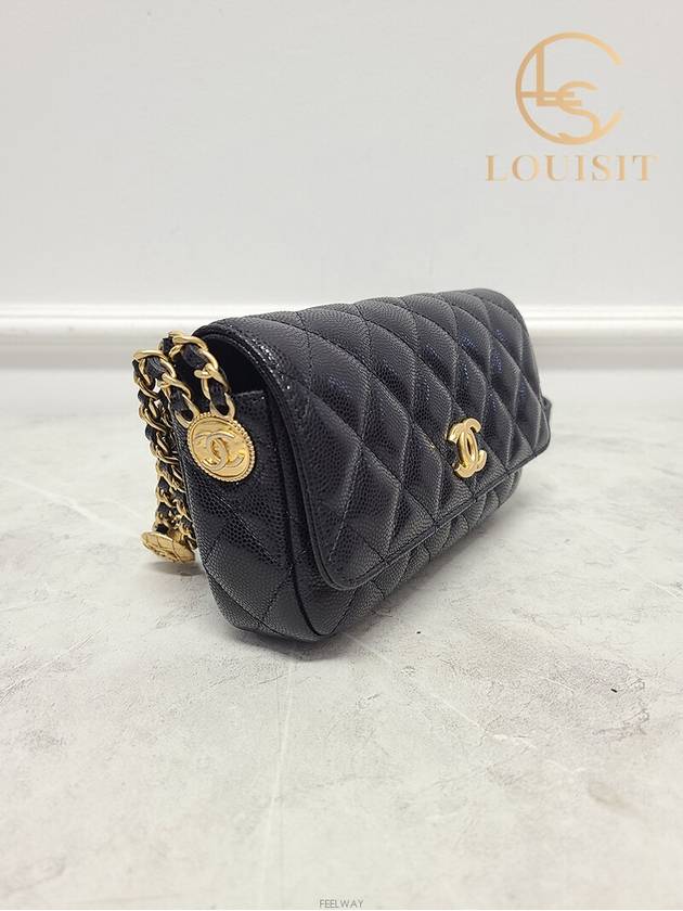 Used luxury goods Lewis It Black caviar gold coin chain shoulder crossbag with built in chip - CHANEL - BALAAN 4