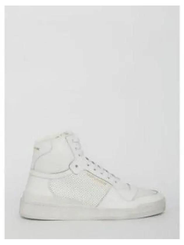 Men's SL24 Used-Look Perforated Leather Mid Top Sneakers White - SAINT LAURENT - BALAAN 2