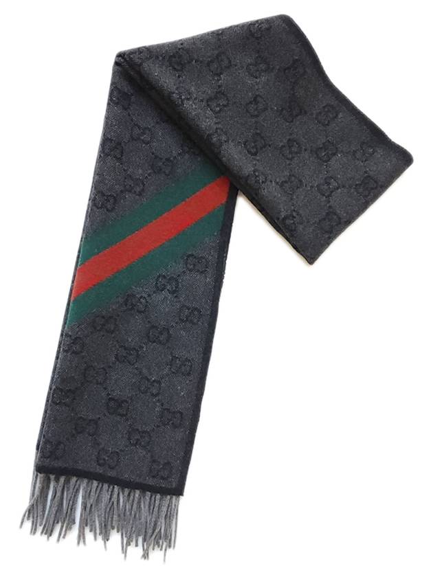 GG Web Wool Muffler Grey - GUCCI - BALAAN 3