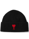 Embroidered Logo Wool Beanie Black - AMI - BALAAN 2