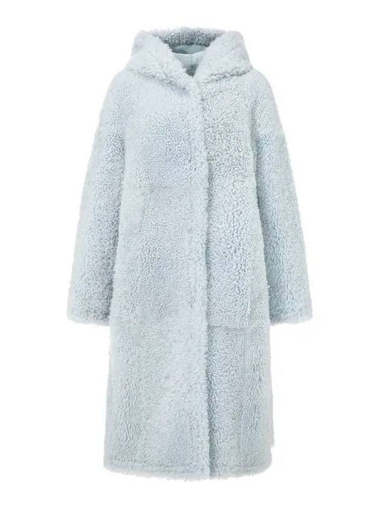 Women s Side Slit Shearling Coat Light Blue - EMPORIO ARMANI - BALAAN 1