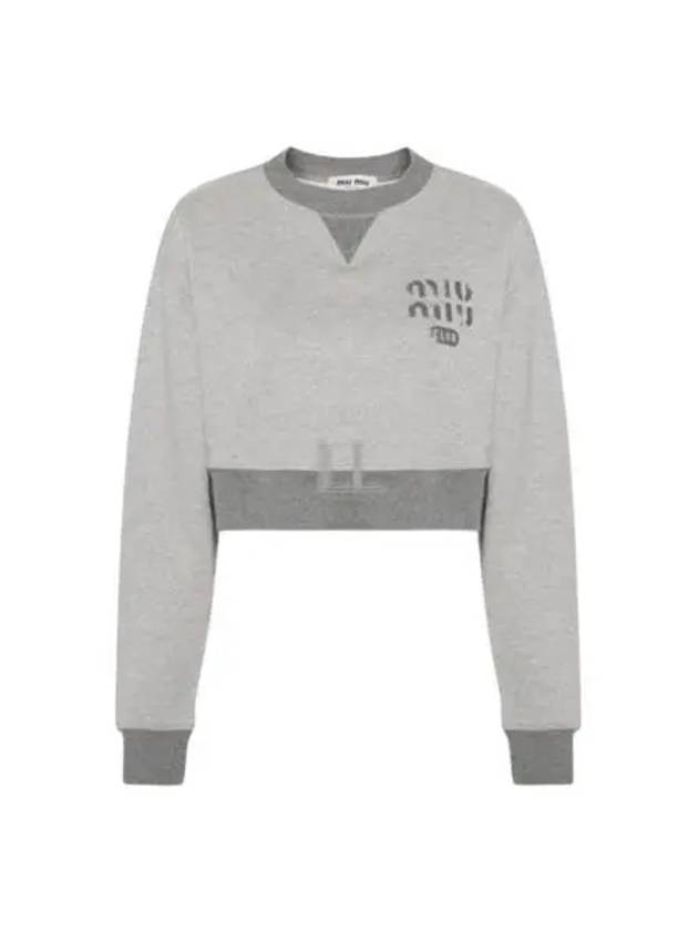 Cropped Logo Print Sweatshirt Grey - MIU MIU - BALAAN 2