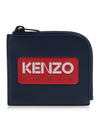 Logo Zipper Calf Leather Card Wallet Navy - KENZO - BALAAN 2