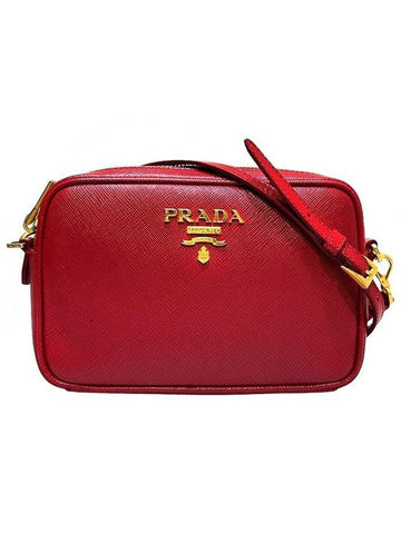 Women s 1BH036 Red Saffiano Gold Logo Mini Cross Bag - PRADA - BALAAN 1