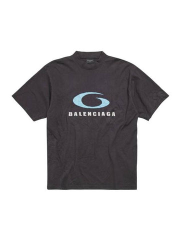 Blue G Logo Print Cotton Short Sleeve T Shirt Black - BALENCIAGA - BALAAN 1