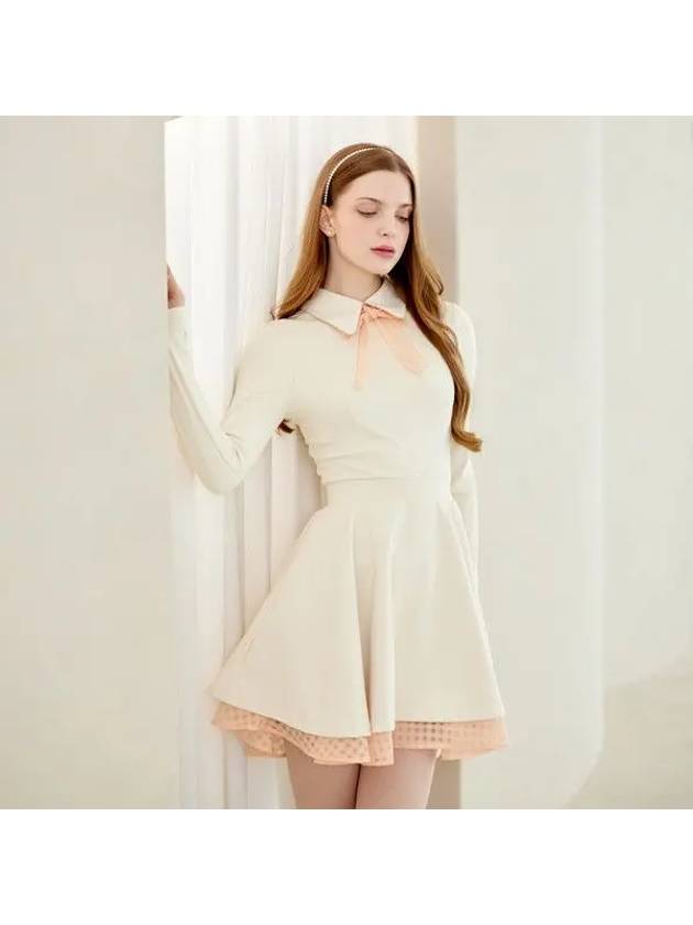 Women s golf wear classic color combination ribbon flare dress Cream - J JANE - BALAAN 1