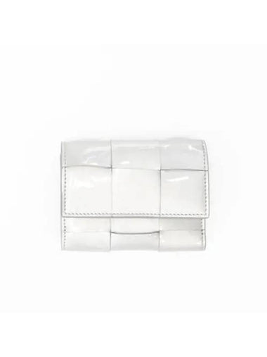 Women s Patent Weaving Intrecciato 3 fold Wallet Silver 651372V1GQ28103 - BOTTEGA VENETA - BALAAN 1