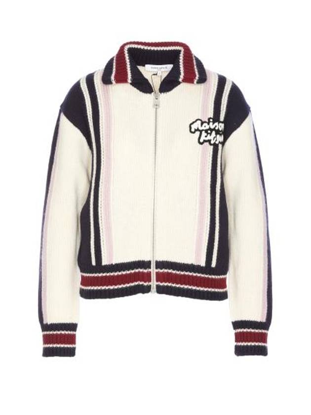 Embroidery Logo Knit Zip-Up Cardigan White - MAISON KITSUNE - BALAAN 1