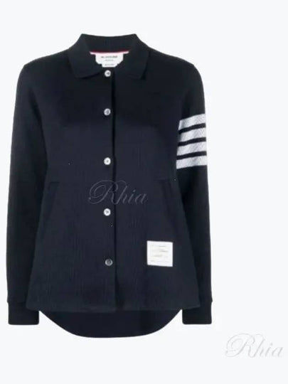 Double Face 4 Bar A-line Knit Long Sleeve Shirt Jacket Navy - THOM BROWNE - BALAAN 2