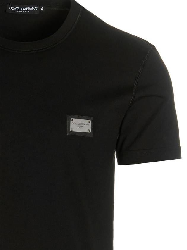 Logo Patch Crew Neck Cotton Short Sleeve T-Shirt Black - DOLCE&GABBANA - BALAAN 4