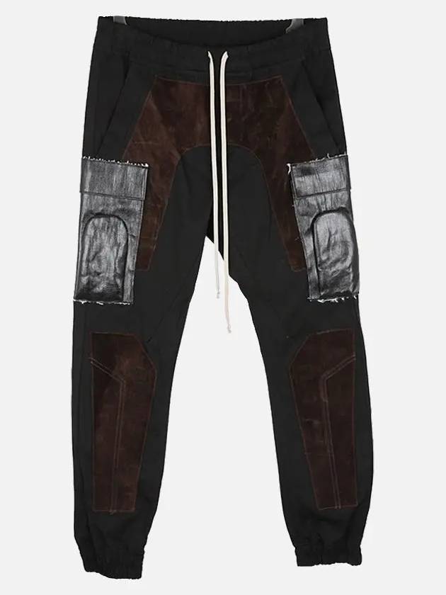 Suede Panel Design Drawstring Slim Fit Cargo Track Pants Black Brown - RICK OWENS - BALAAN 2