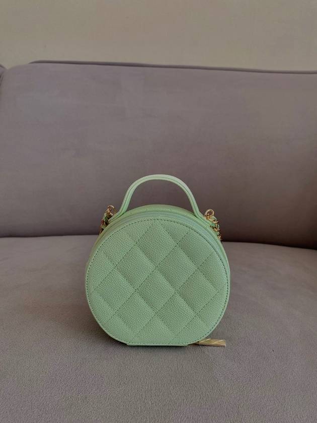 Top handle round bag cosmetic cross bag caviar mint champagne gold AP2502 - CHANEL - BALAAN 3