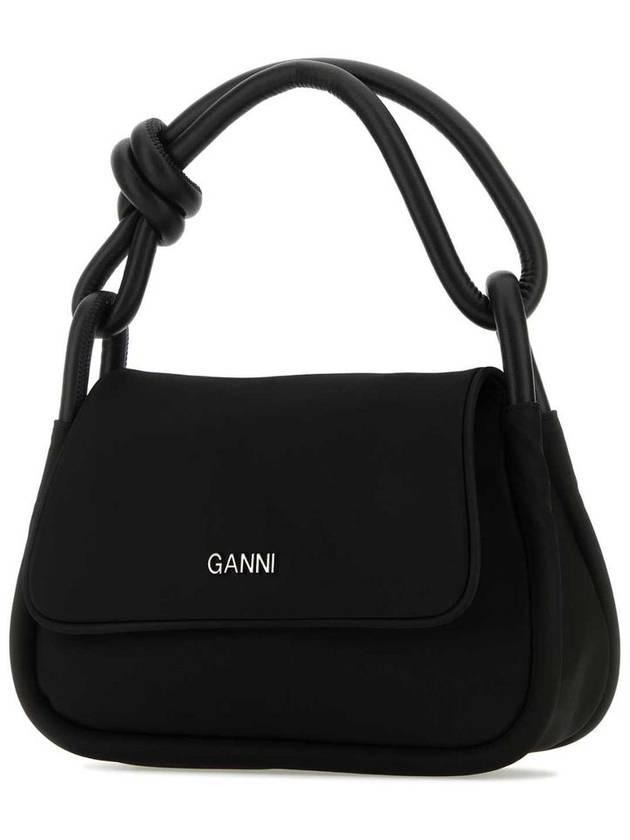 Women's KNOT Logo Gold Patch Flap Over Tote Bag Black - GANNI - BALAAN 3