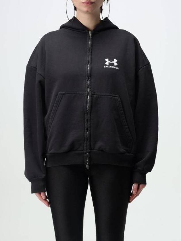 Embroidered Logo Hoodie Zip-Up Black - BALENCIAGA - BALAAN 2