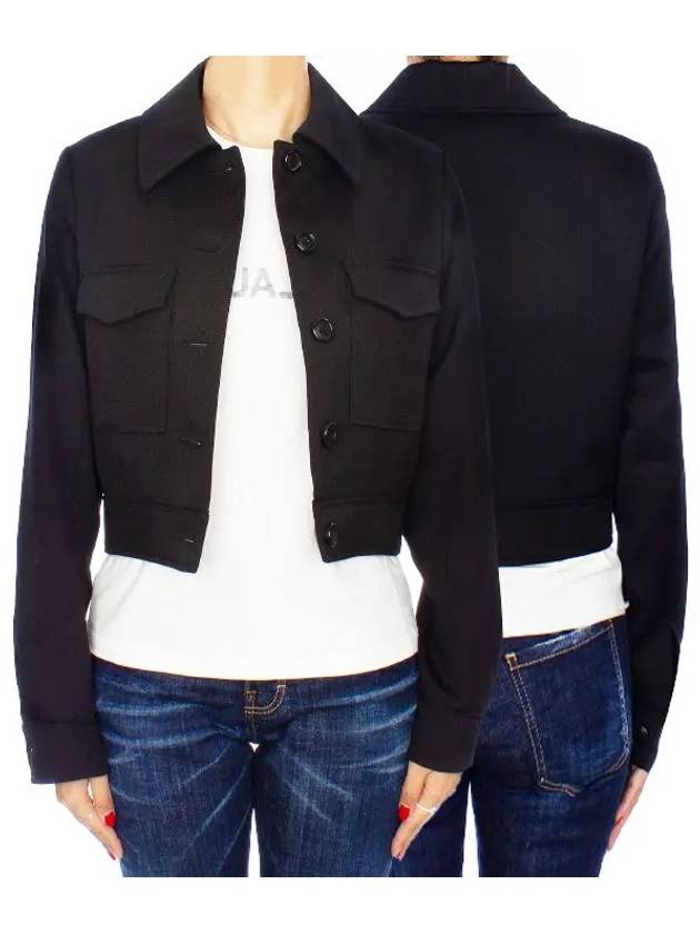 Women's Wool Pocket Crop Jacket Black - AMI - BALAAN.