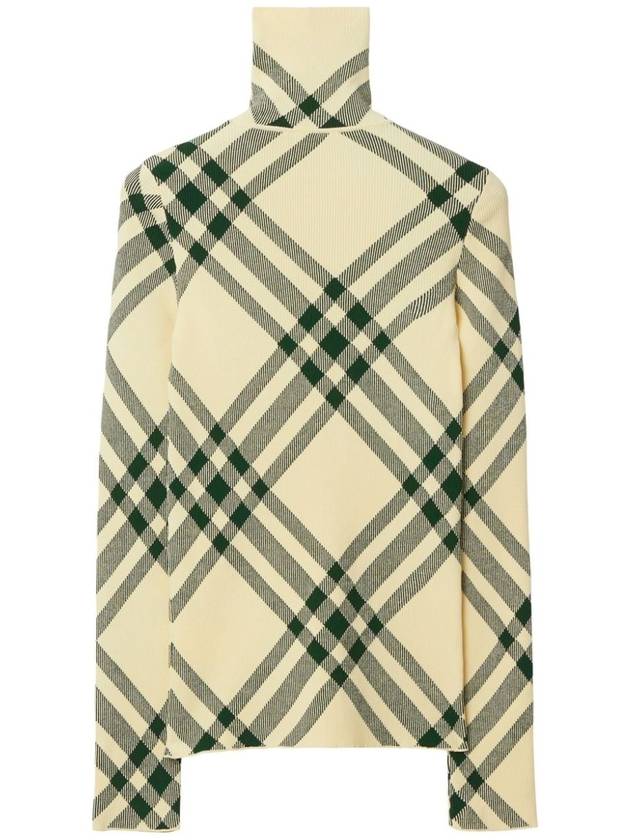 Check Pattern High Neck Knit Top Green - BURBERRY - BALAAN 4