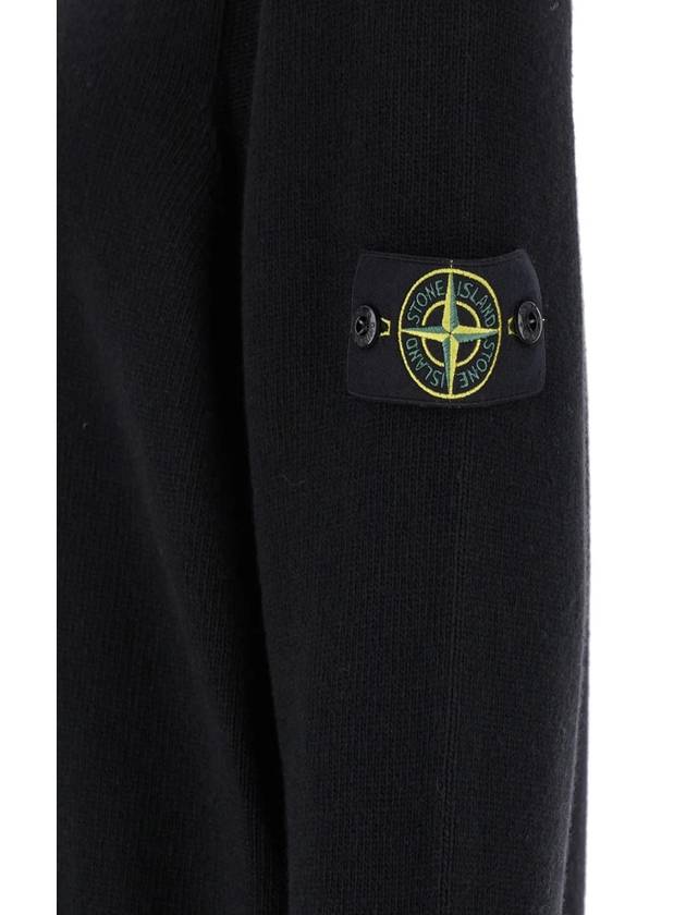 Logo Patch Lambswool Crewneck Knit Top Black - STONE ISLAND - BALAAN 4