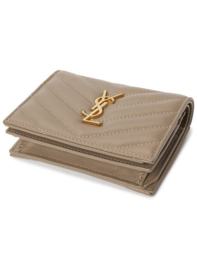 Casandra Matelasse Quilted Lambskin Flap Card Wallet Beige - SAINT LAURENT - BALAAN 4