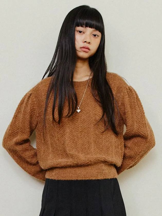 Herringbone Puff Knit Top Brown - LESEIZIEME - BALAAN 2