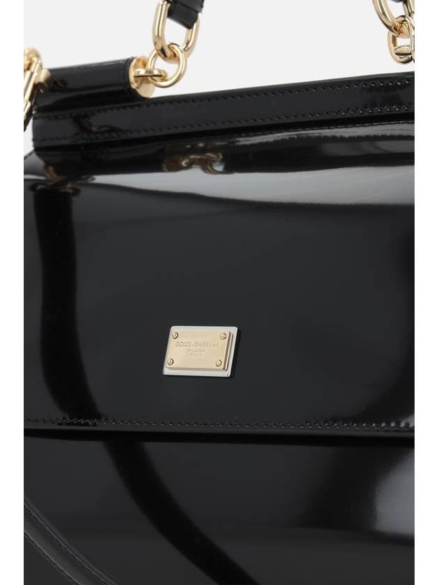 Polished Leather Medium Sicily Shoulder Bag Black - DOLCE&GABBANA - BALAAN 5