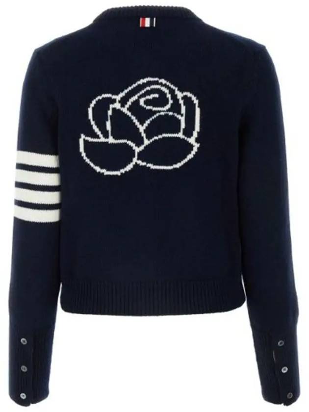 Floral Intarsia Cotton Cardigan Navy - THOM BROWNE - BALAAN 3