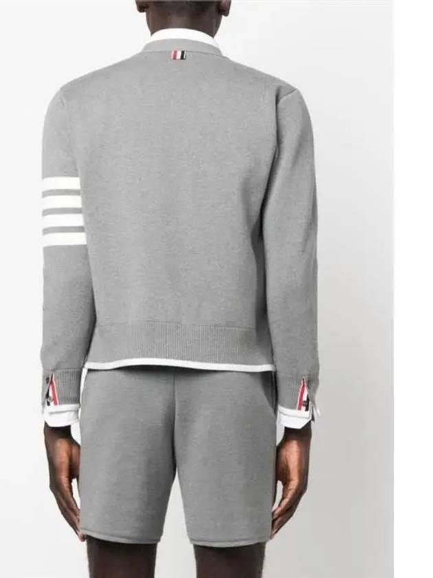 V-Neck Diagonal Armband Cardigan Grey - THOM BROWNE - BALAAN 4