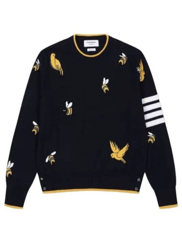 Diagonal bird bee knit navy yellow - THOM BROWNE - BALAAN 1