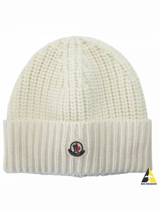 Logo Patch Wool Beanie White - MONCLER - BALAAN 2