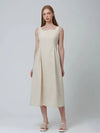 Square neck pin tuck sleeveless dress beige - PINBLACK - BALAAN 2