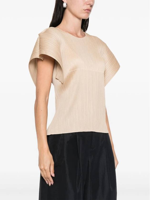 Women's Pleats Wide Short Sleeve T-Shirt Beige - ISSEY MIYAKE - BALAAN 5