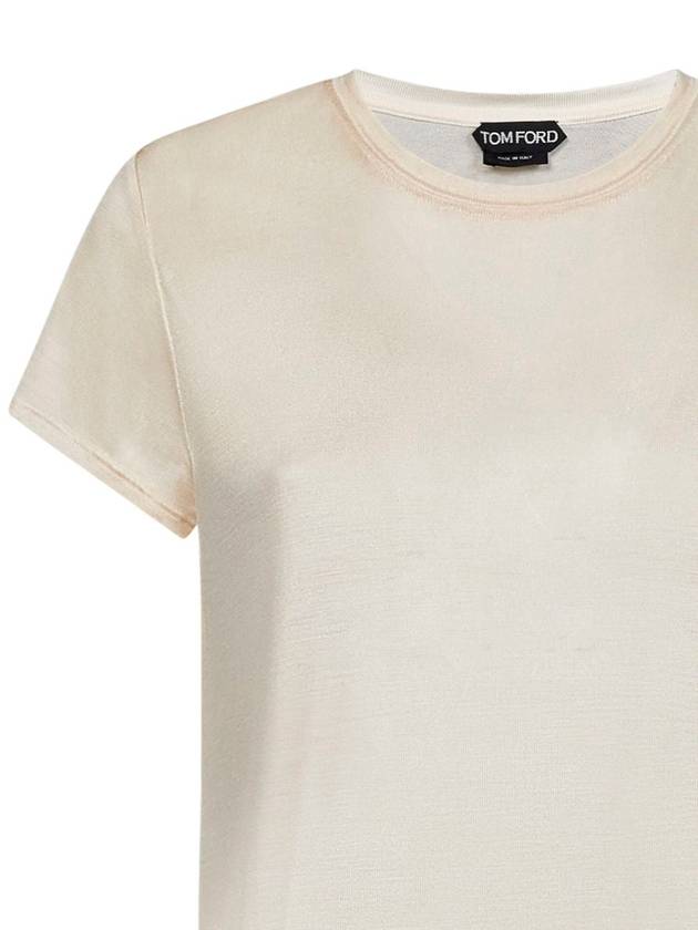 Women s Logo Plaque Crew Neck Short Sleeve T Shirt Beige - TOM FORD - BALAAN 4