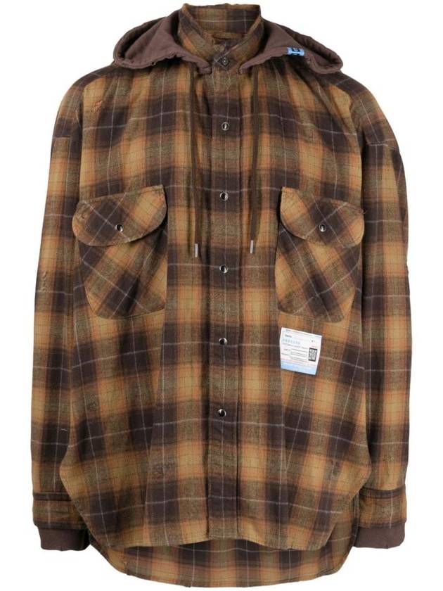 Plaid Check Hooded Long Sleeve Shirt Yellow - MAISON MIHARA YASUHIRO - BALAAN 1