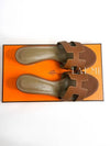 Oasis Calfskin Slipper Heels Gold Piqures Ecrues - HERMES - BALAAN 3