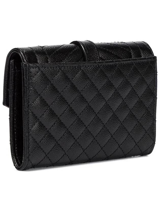 YSL Monogram Gold Tone Logo Envelope Quilted Leather Fold Card Holder Wallet - SAINT LAURENT - BALAAN 2