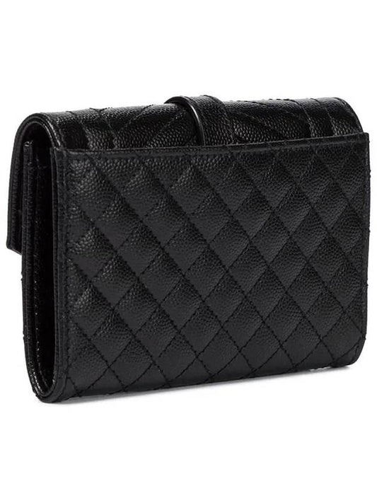 YSL Monogram Gold Tone Logo Envelope Quilted Leather Fold Card Holder Wallet - SAINT LAURENT - BALAAN 2