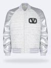 V Logo Tweed Bomber Jacket Silver - VALENTINO - BALAAN 2