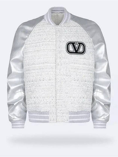 V Logo Tweed Bomber Jacket Silver - VALENTINO - BALAAN 2