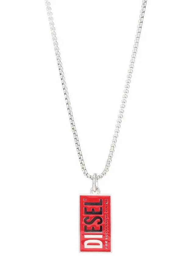 Logo Tag Pendant Stainless Steel Necklace Silver - DIESEL - BALAAN 3