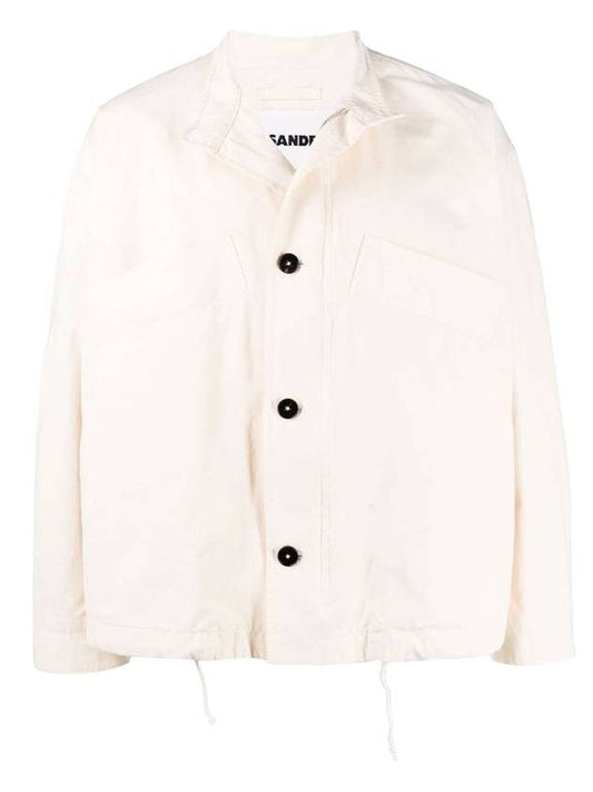Men's Mandarin Collar Cotton Jacket Light Beige - JIL SANDER - BALAAN.