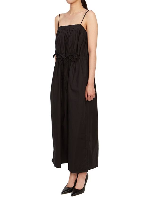 Strap Cotton Poplin Long Dress Black - GANNI - BALAAN.