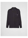 Embroidered Logo Pocket Silk Long Sleeve Shirt Black - PRADA - BALAAN 2