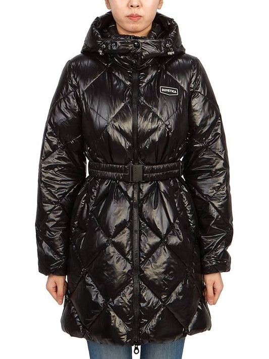 Women s Goose Down Long Padded Conza Hood Detachable Diamond Quilted Jacket VDDJ95636 BKS - DUVETICA - BALAAN 2