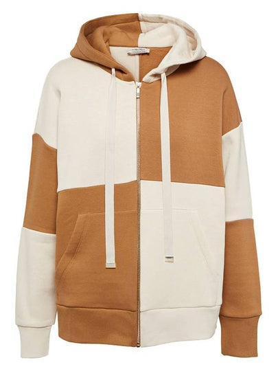 Women's Logo Color Block Cotton Blend Zip Up Hoodie Camel - S MAX MARA - BALAAN 2