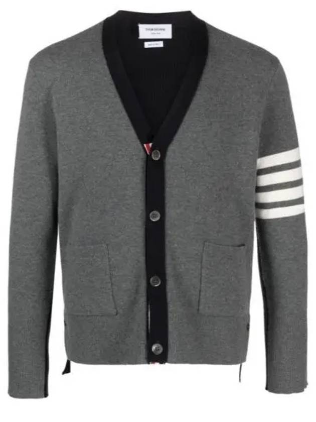 4 Bar Stripe Intarsia Wool Cardigan Grey - THOM BROWNE - BALAAN 2