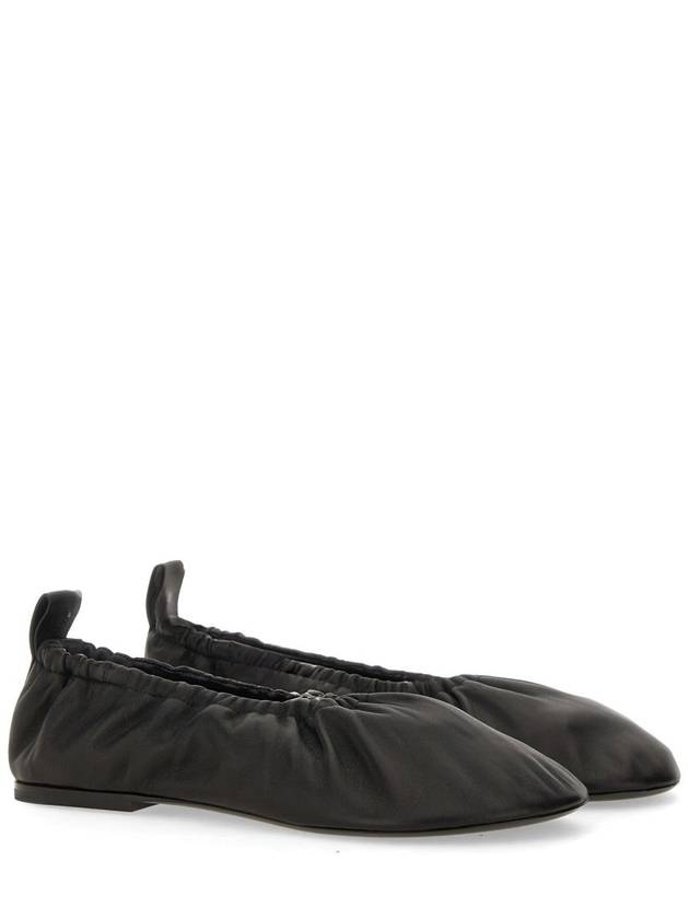 Gathered Detail Leather Ballerina Black - JIL SANDER - BALAAN 3