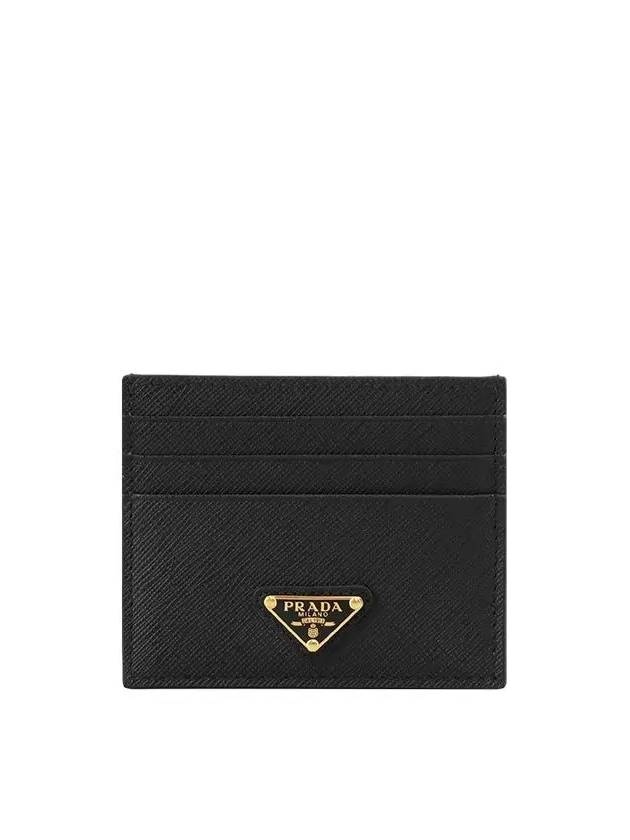 Saffiano Leather Triangle Logo Card Wallet Black Gold - PRADA - BALAAN 3