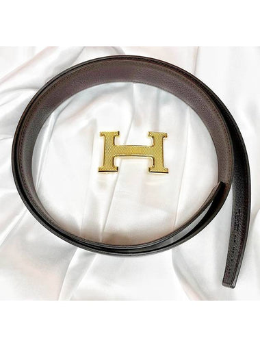 H Buckle Togo Belt Gold Noir Chocolat - HERMES - BALAAN 1